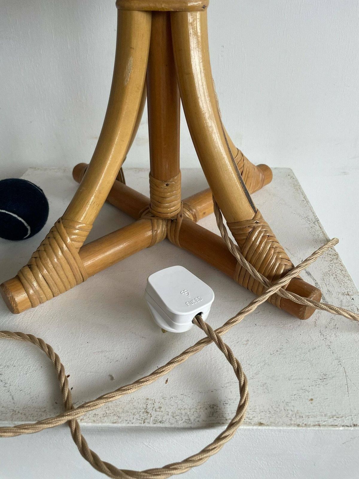 photo furniture Wonderful Boho 1970s Bamboo And Wicker Table Lamp With Large Shade