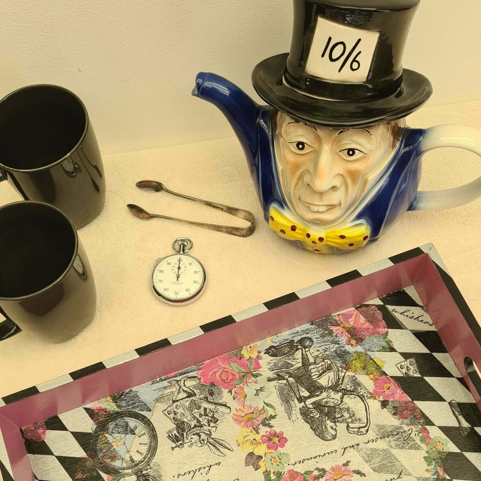 Alice In Wonderland Tray With Handles, Handmade Home Decor For Serving Breakfast Tea Cocktails photo for sale
