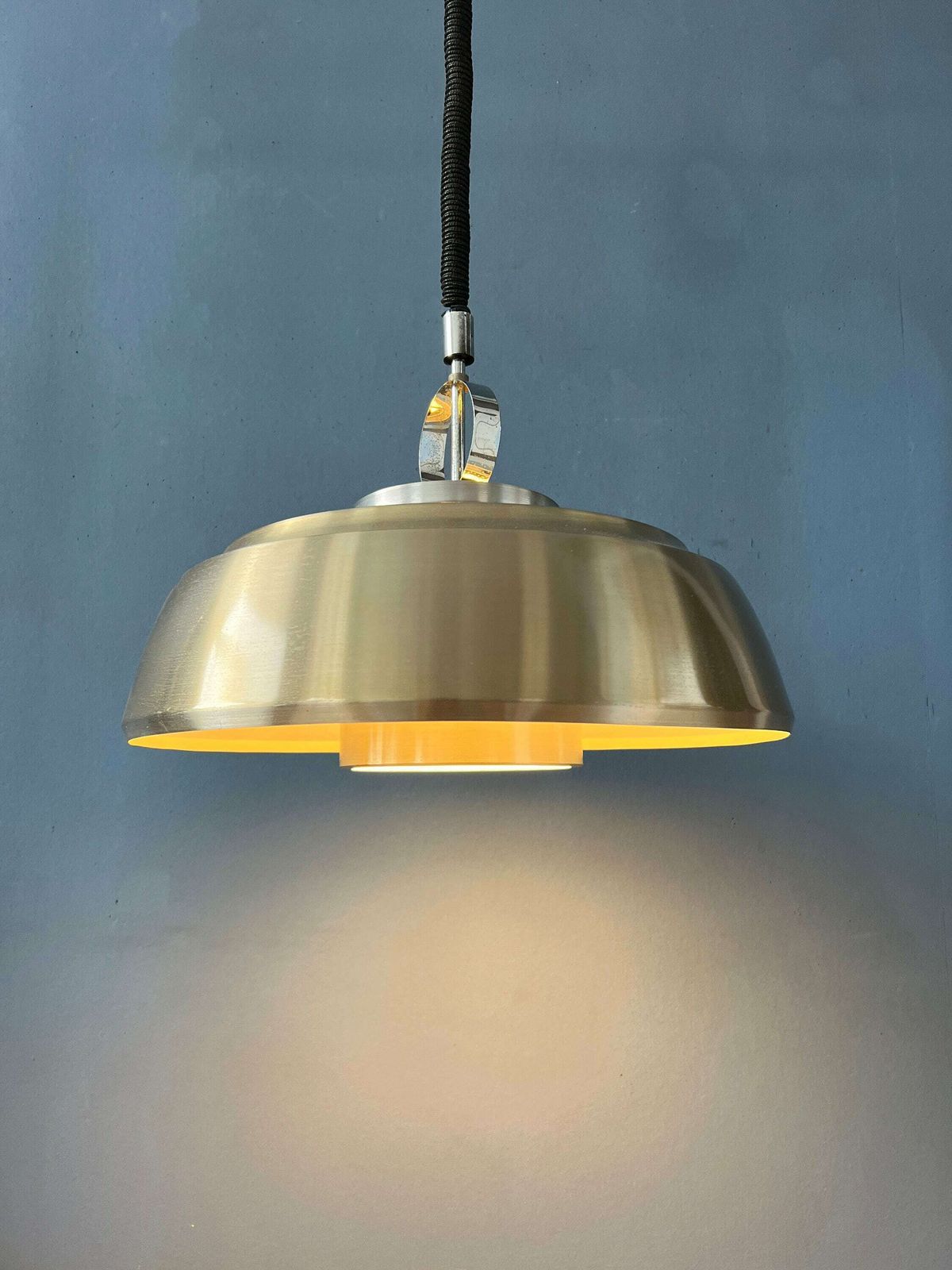 Mid Century Aluminium Pendant Lamp With Orange Lacquer photo vinterior