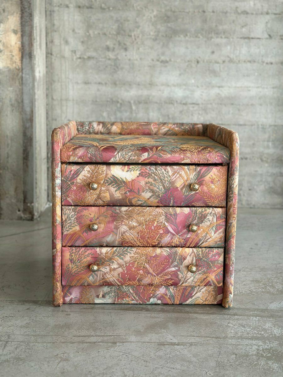 Vintage Upholstered Pastel Floral Nightstand, 1960s photo for sale
