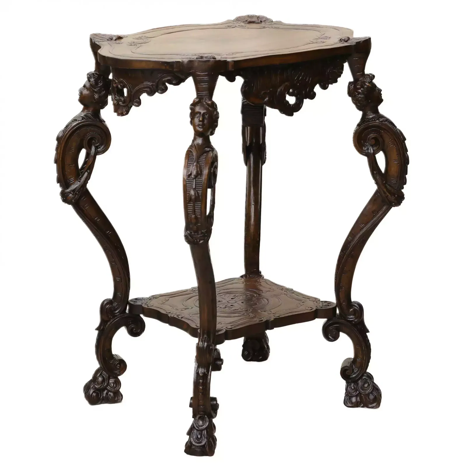 Carved Wooden Table In Neo Rococo Style From The Turn Of The 19th Century.