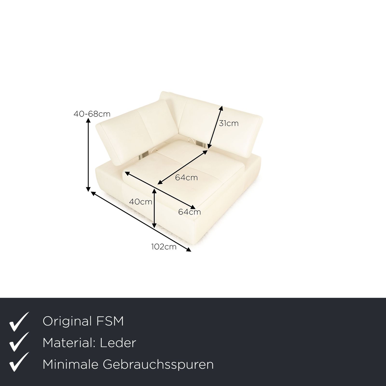 Fauteuil FSM Square Up en cuir blanc et gris, fonction manuelle photo furniture