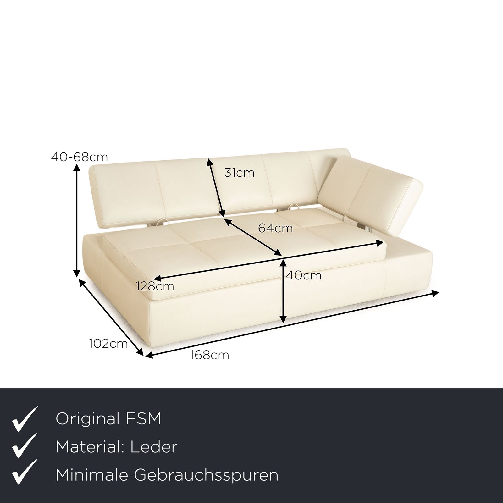 Canapé 2 places FSM Square Up en cuir blanc et gris, à fonction manuelle photo furniture