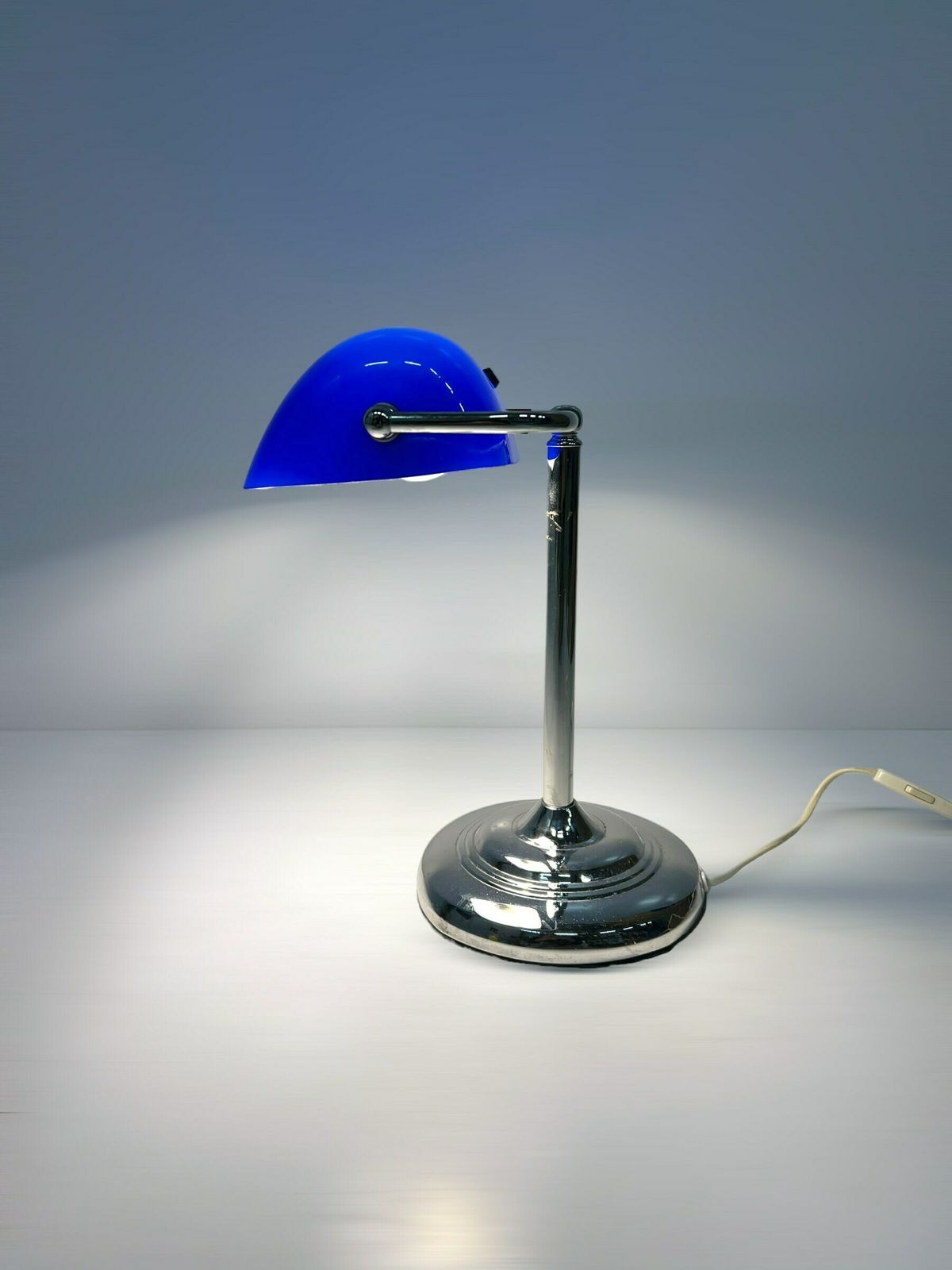 Vintage Ikea Bankers Notary Lamp, Early 2000s Desk Lamp, Blue Glass Design, Classic Home Office Interior Gift, Used Condition photo furniture