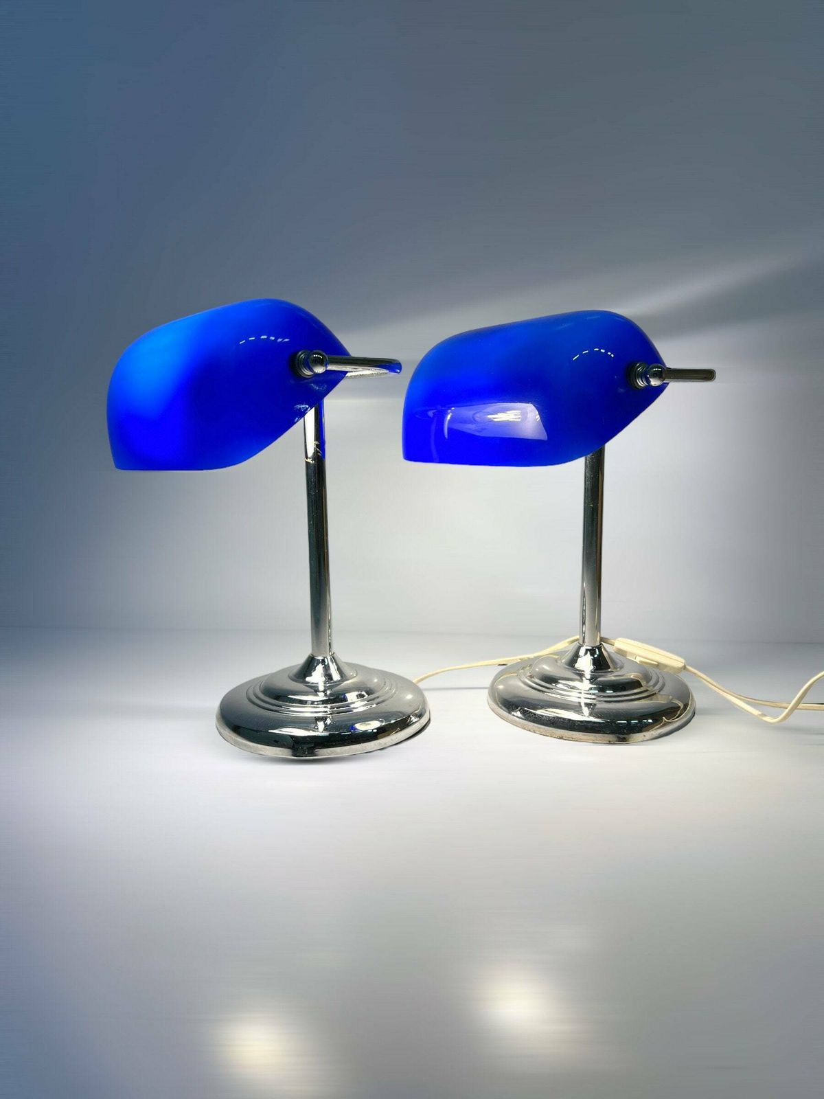 Vintage Ikea Bankers Notary Lamp, Early 2000s Desk Lamp, Blue Glass Design, Classic Home Office Interior Gift, Used Condition photo Lighting
