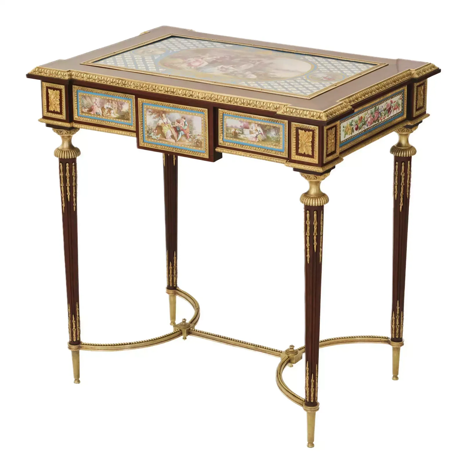 A Magnificent Ladies Table With Gilded Bronze Decor And Porcelain Panels In The Style Of Adam Weisweiler. France. 19th Century photo Furniture