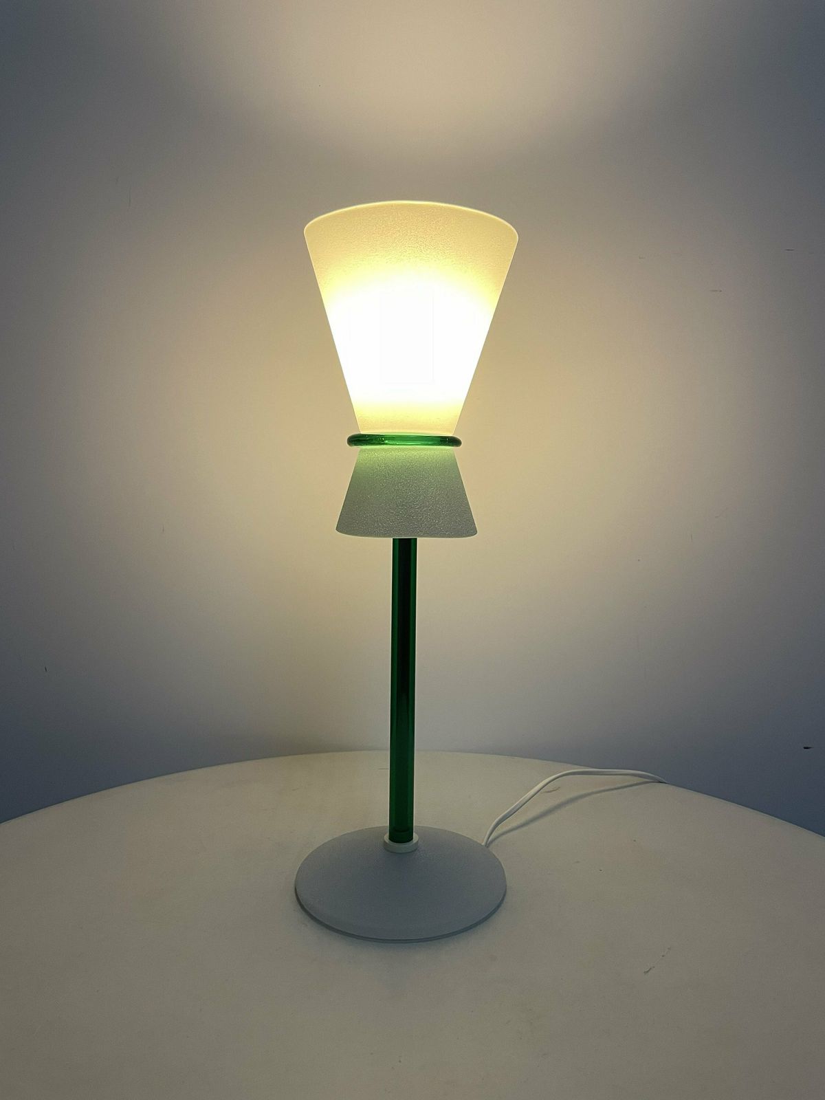 Glass Table Lamp, New Old Stock, Postmodern Design Standing Light, Desk Nightstand Lamp, 1990s Interior Style photo furniture