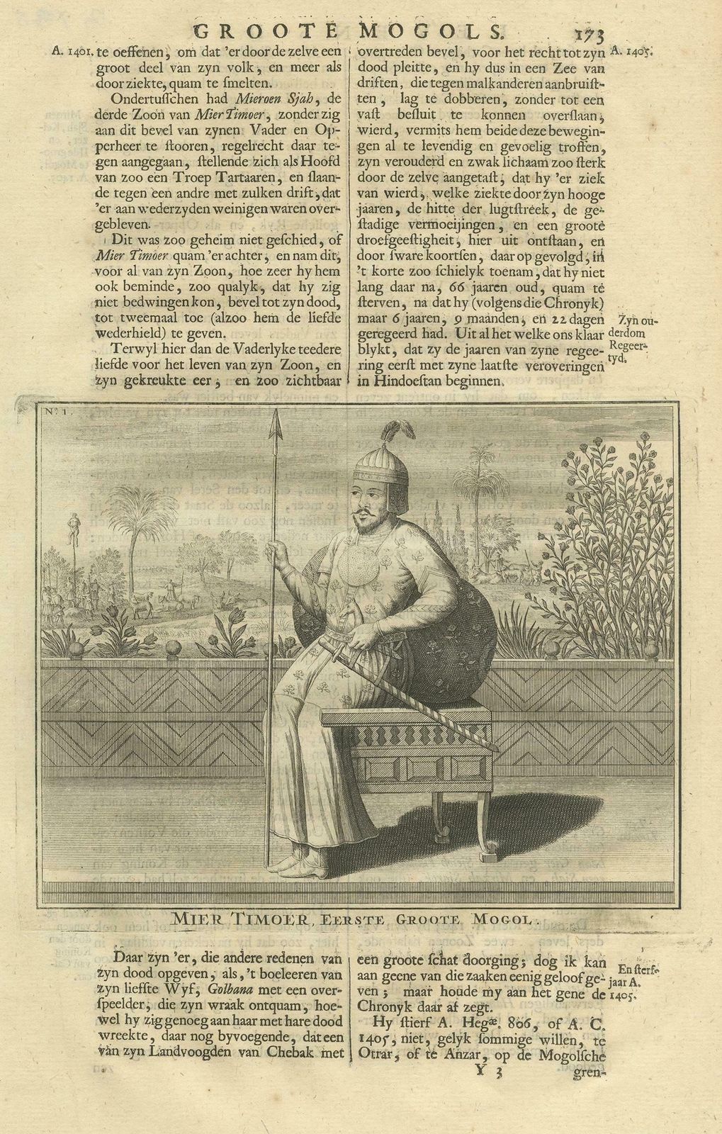 Antique Print Of The 1st Mughal Emperor By Valentijn, 1726 photo furniture