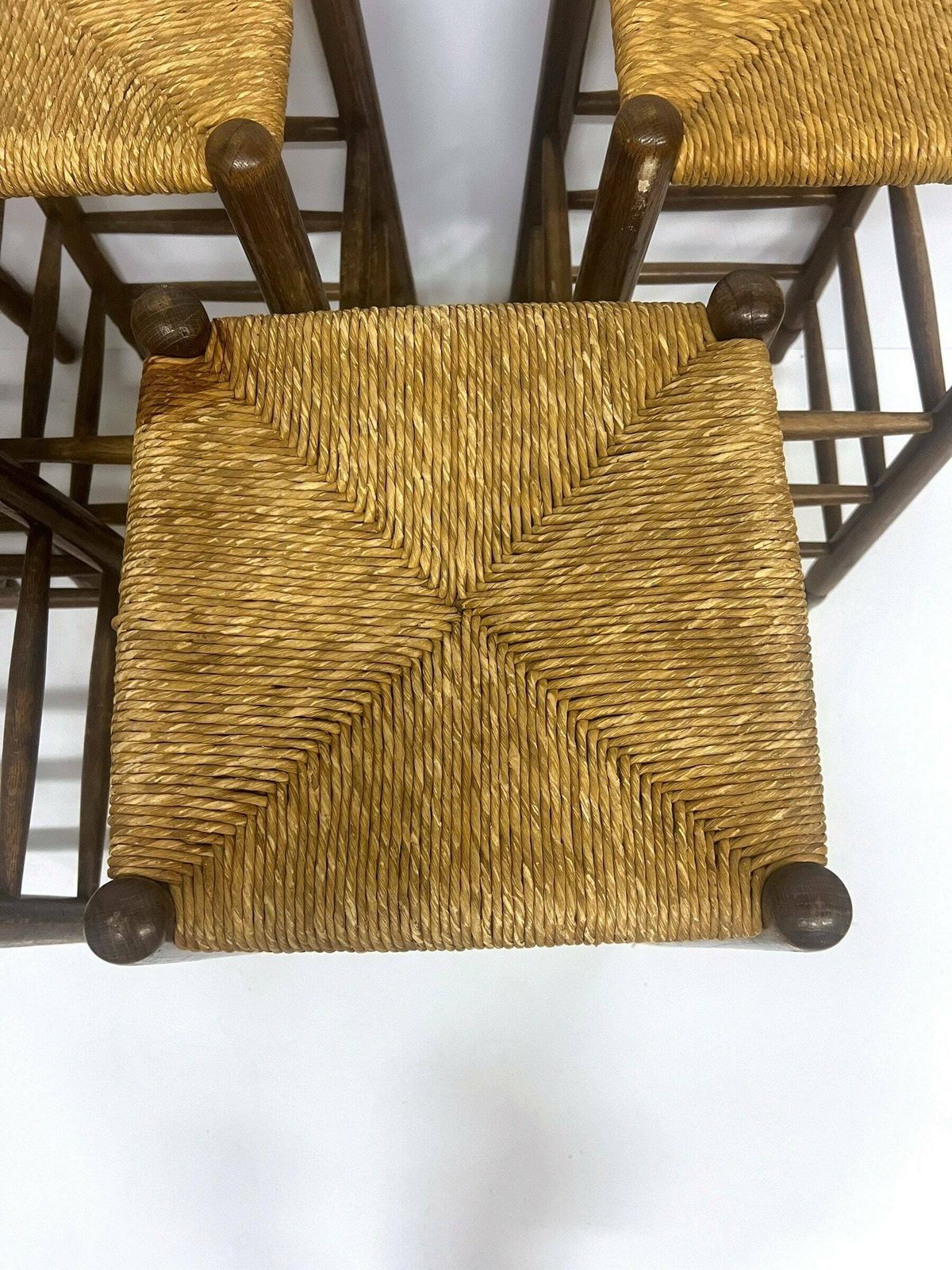 1 Of 3 Vintage Bar Stools, Farmhouse Style Furniture, Woven Rattan Seats, Homebar Kitchen Stools, Oak Wood Chairs photo furniture