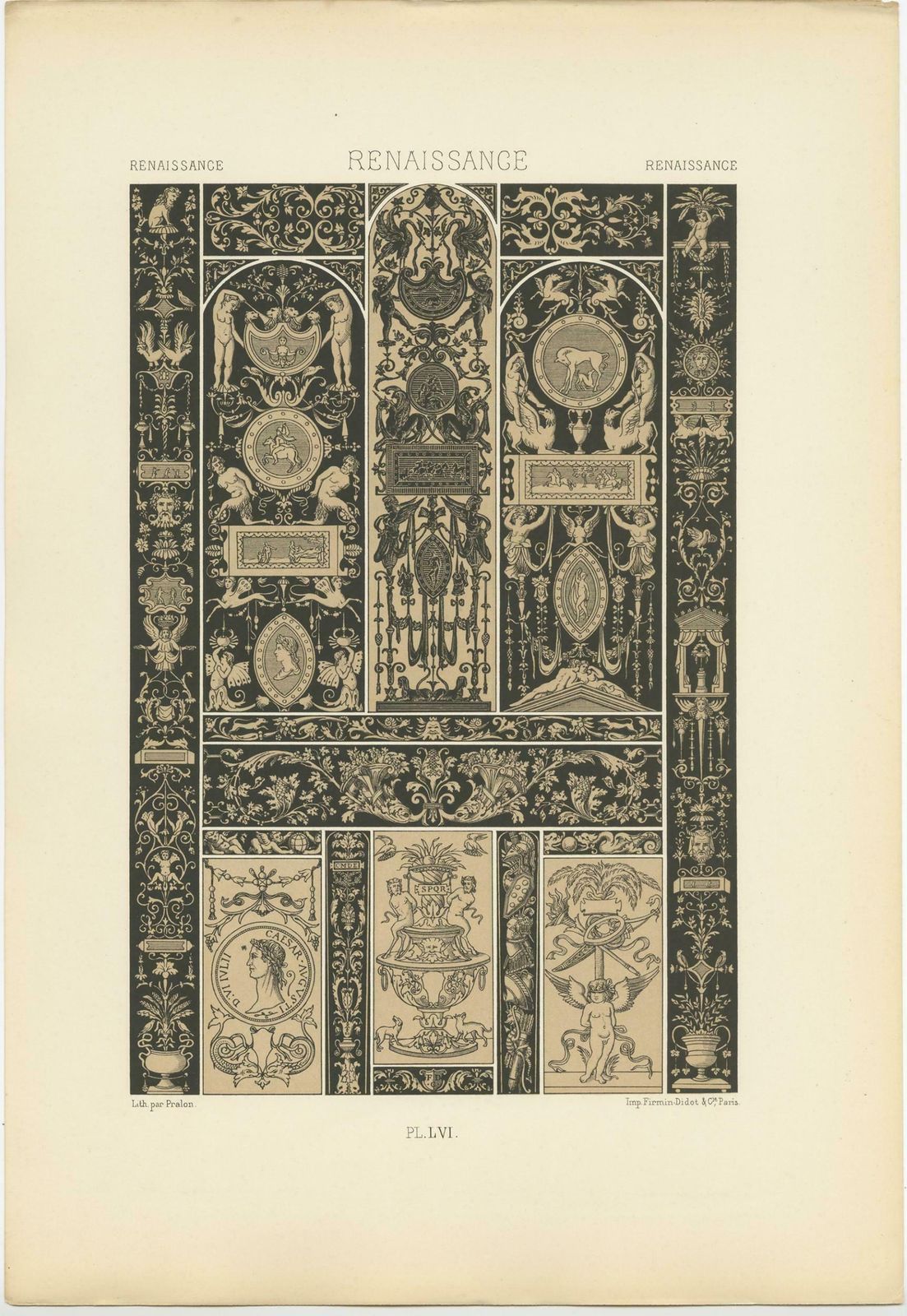 Pl. 56 Antique Print Of Renaissance Ornaments By Racinet, Circa 1890 photo Art