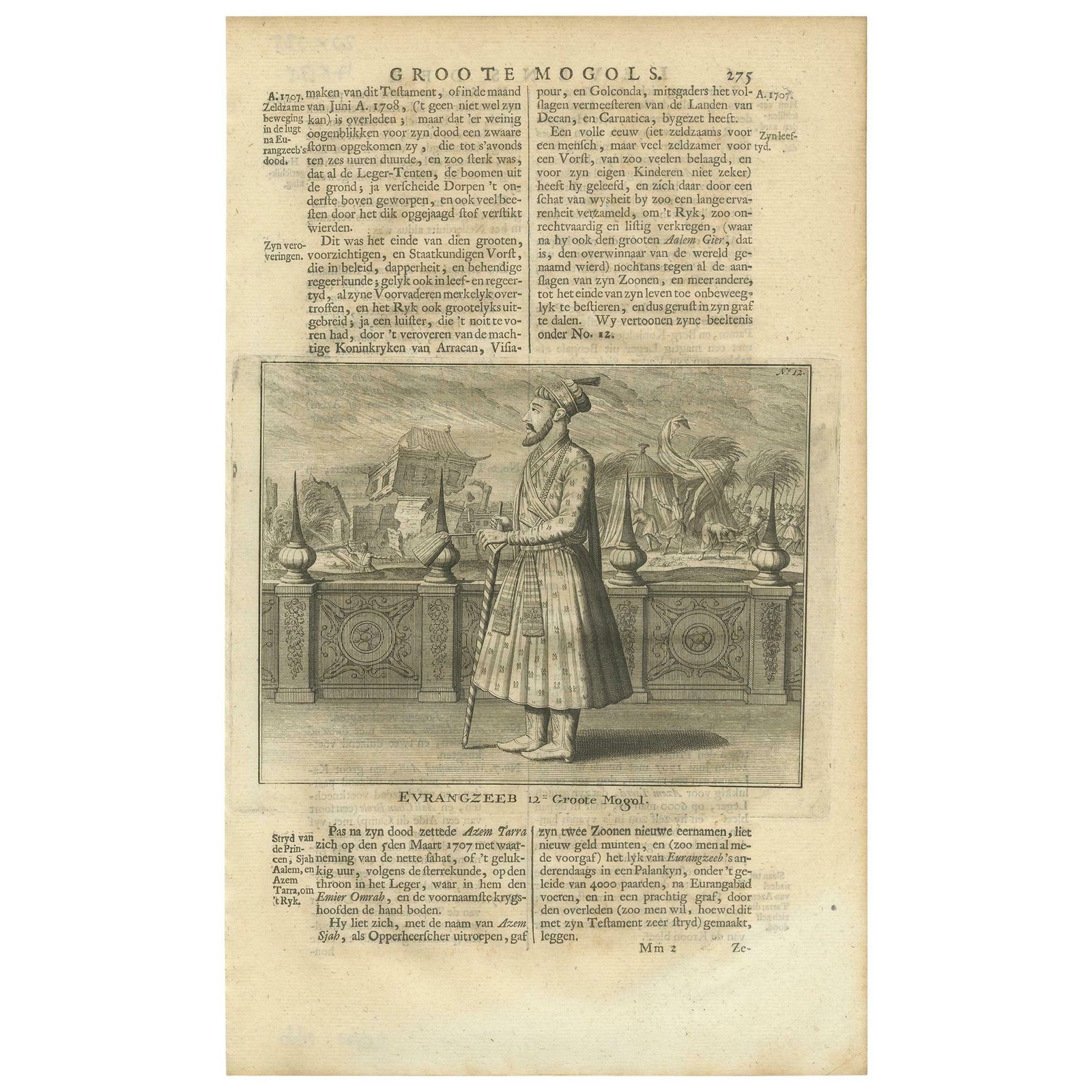 Antique Print Of The 12th Mughal Emperor By Valentijn, 1726