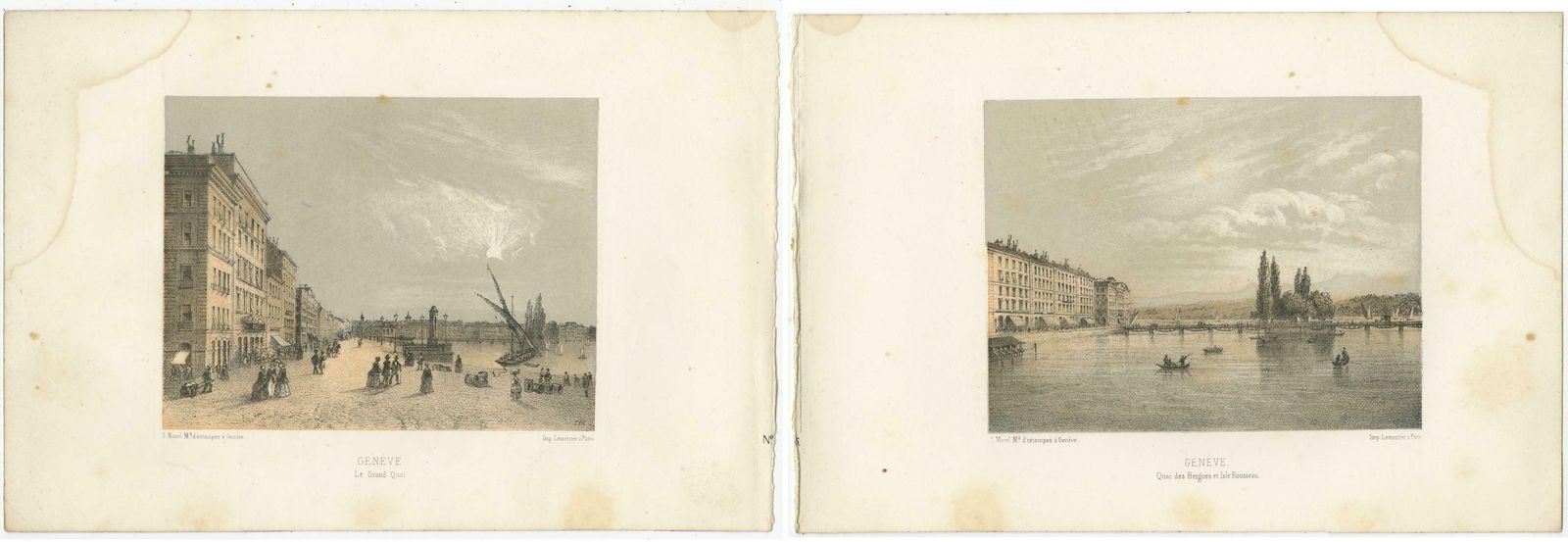 Set Of 2 Antique Prints Of Switzerland   Geneva   By Morel (C.1850) photo Art