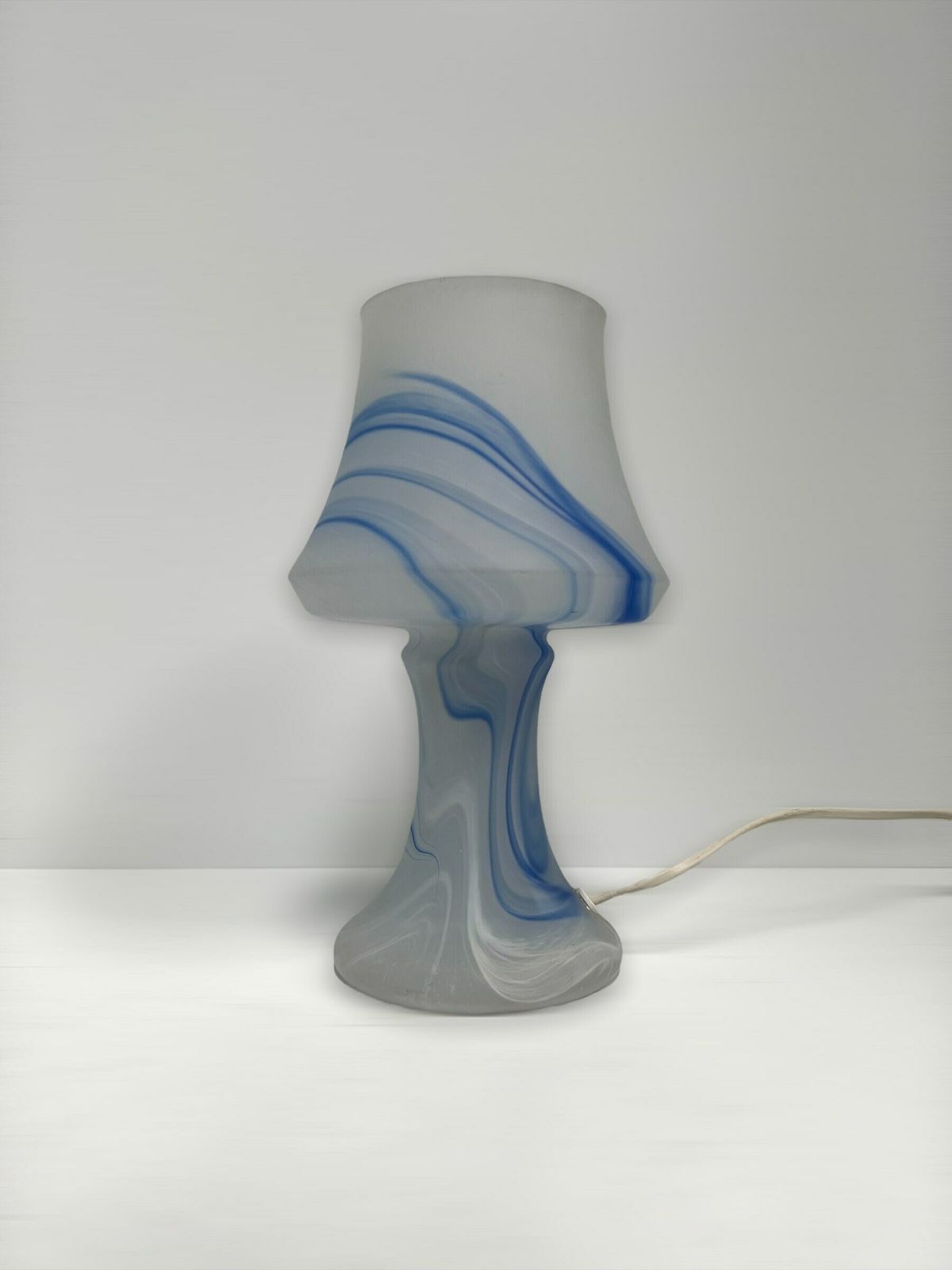 Beautiful Glass Crystal Table Lamp Glass, Germany 1980s Lamp, White Blue Shades Glass