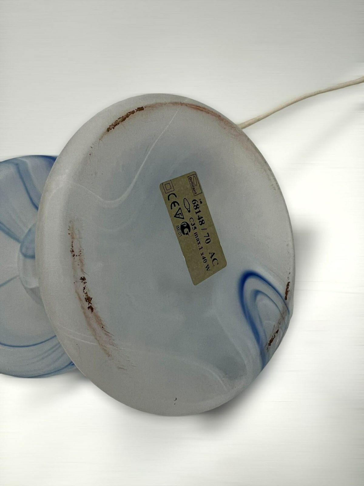 Beautiful Glass Crystal Table Lamp Glass, Germany 1980s Lamp, White Blue Shades Glass photo vinterior