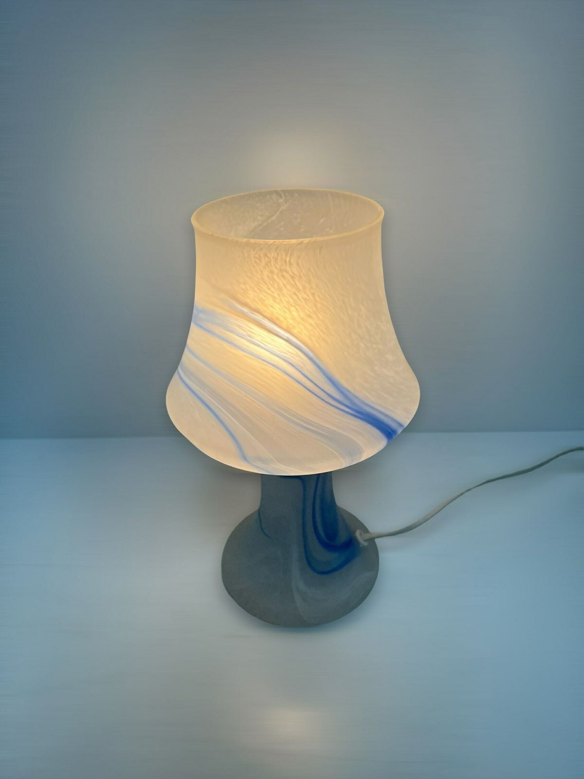 Beautiful Glass Crystal Table Lamp Glass, Germany 1980s Lamp, White Blue Shades Glass photo buy