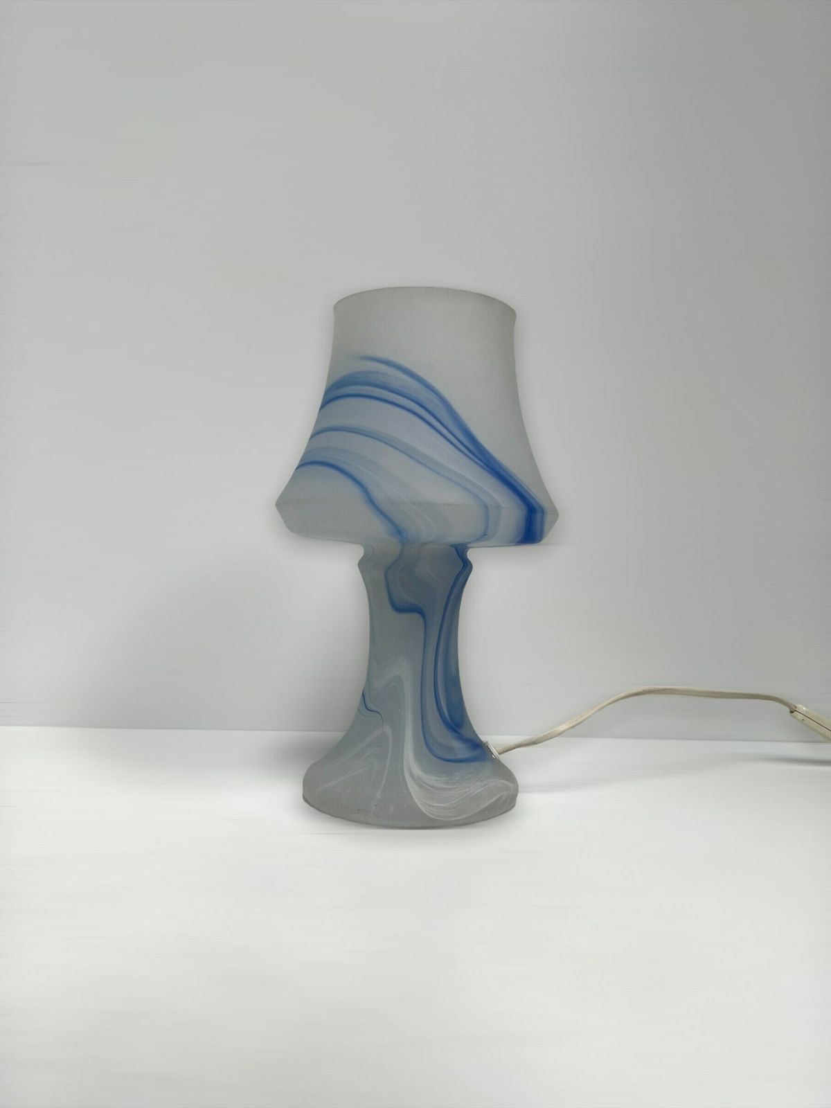 Beautiful Glass Crystal Table Lamp Glass, Germany 1980s Lamp, White Blue Shades Glass photo vintage