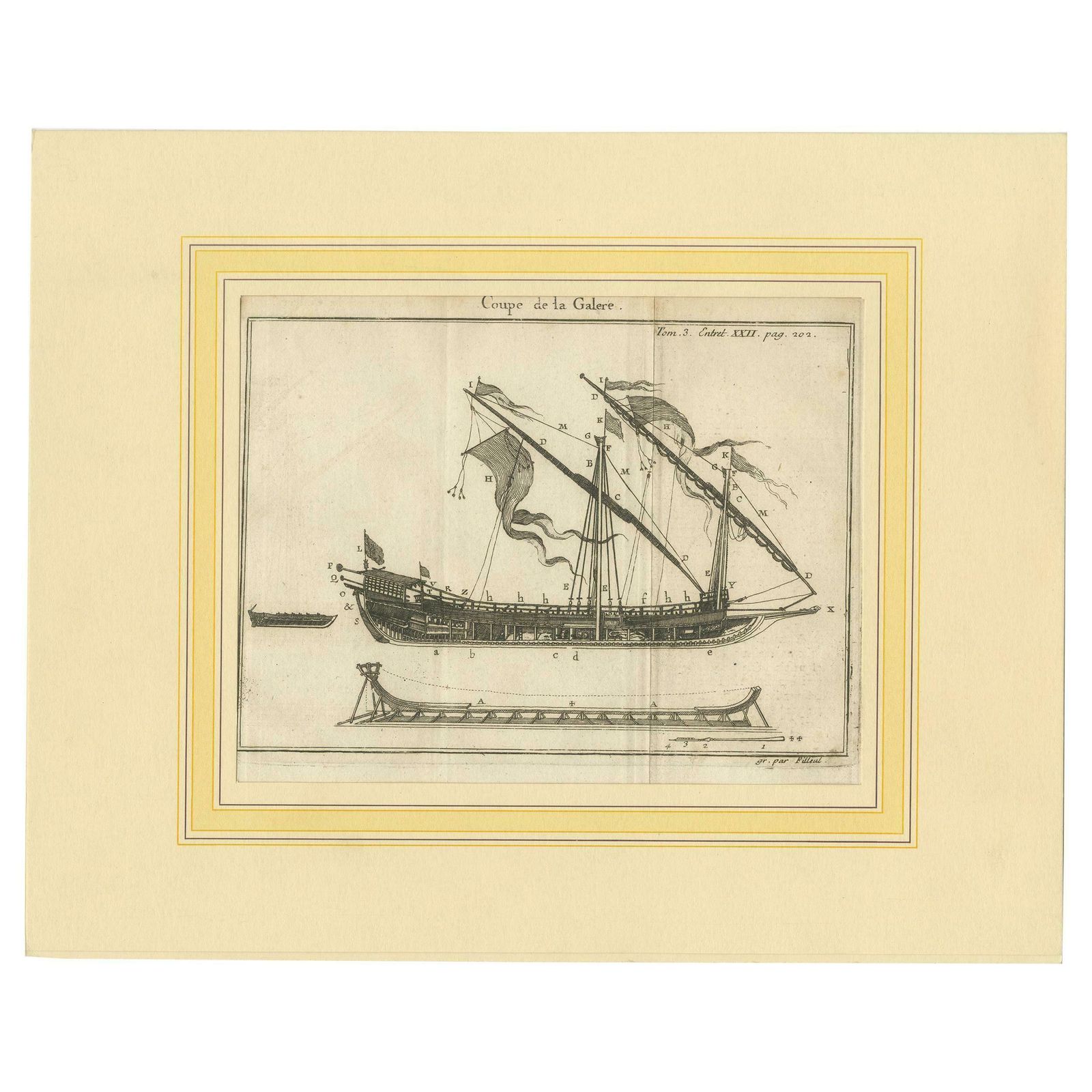 Antique Print Of A Galley Cross Section By Pluche '1735'