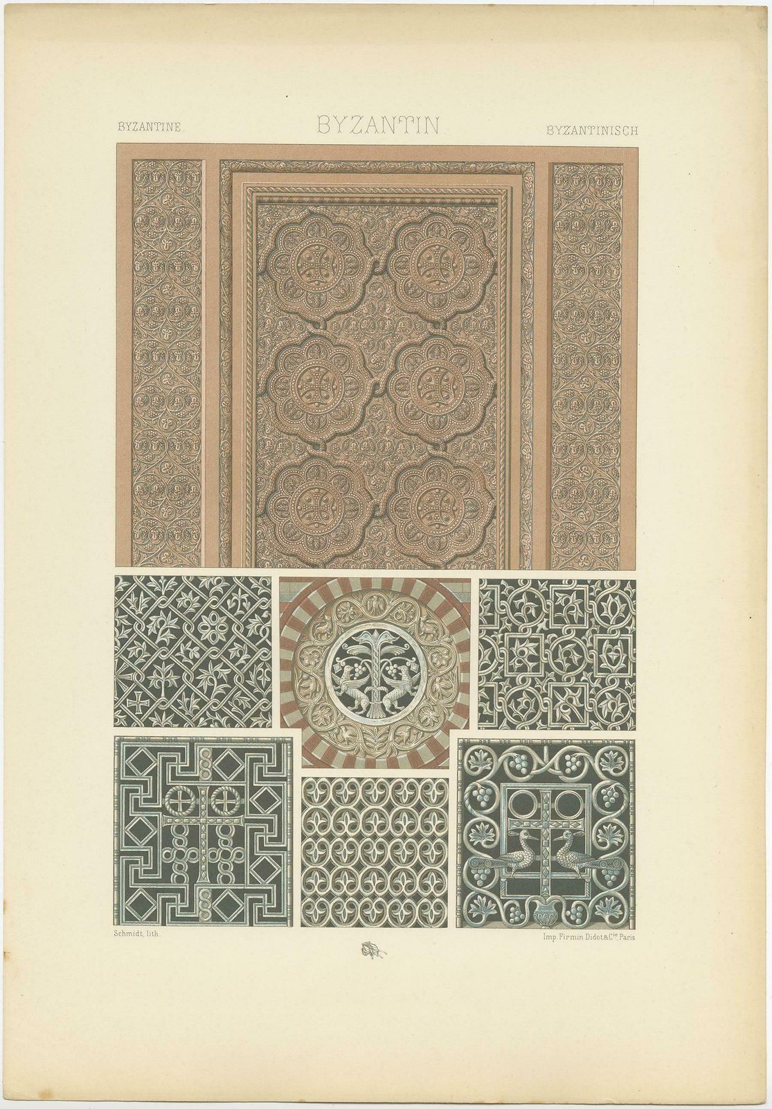 Pl. 40 Antique Print Of Byzantine Architectural Motifs By Racinet, Circa 1890 photo Art
