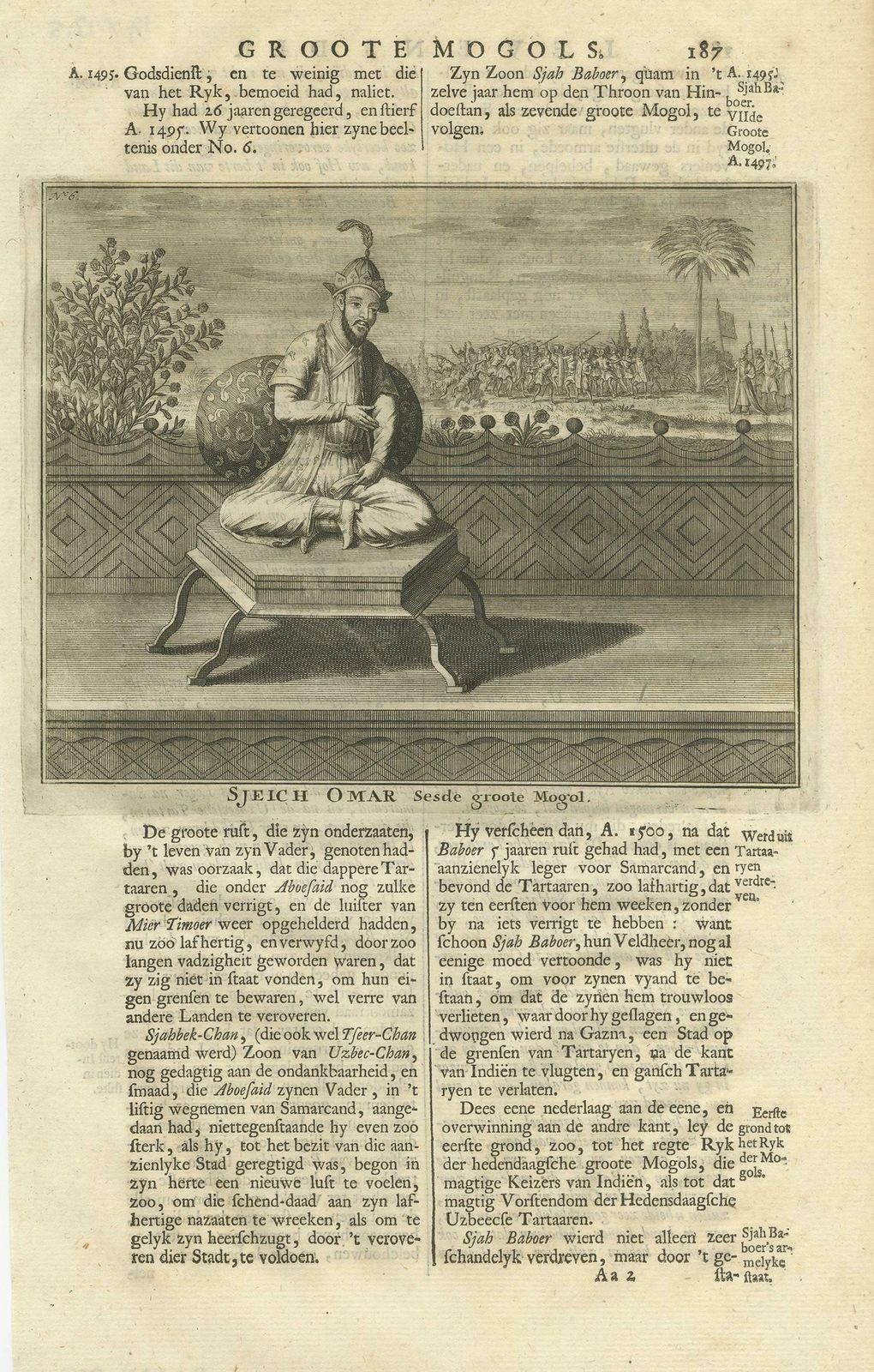 Antique Print Of The 6th Mughal Emperor By Valentijn '1726' photo furniture