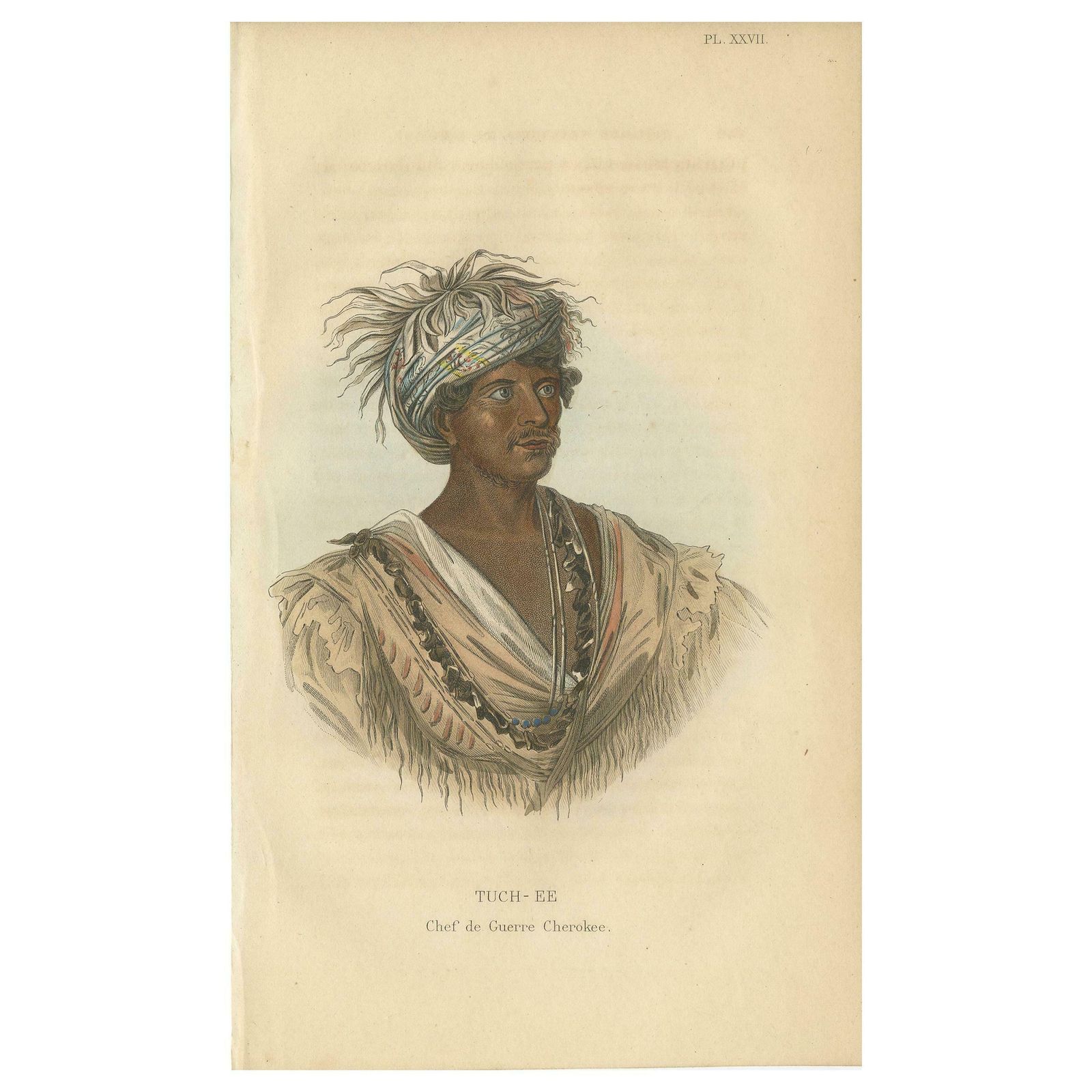 Antique Print Of A Chief Warrior Of The Cherokee By Prichard, 1843