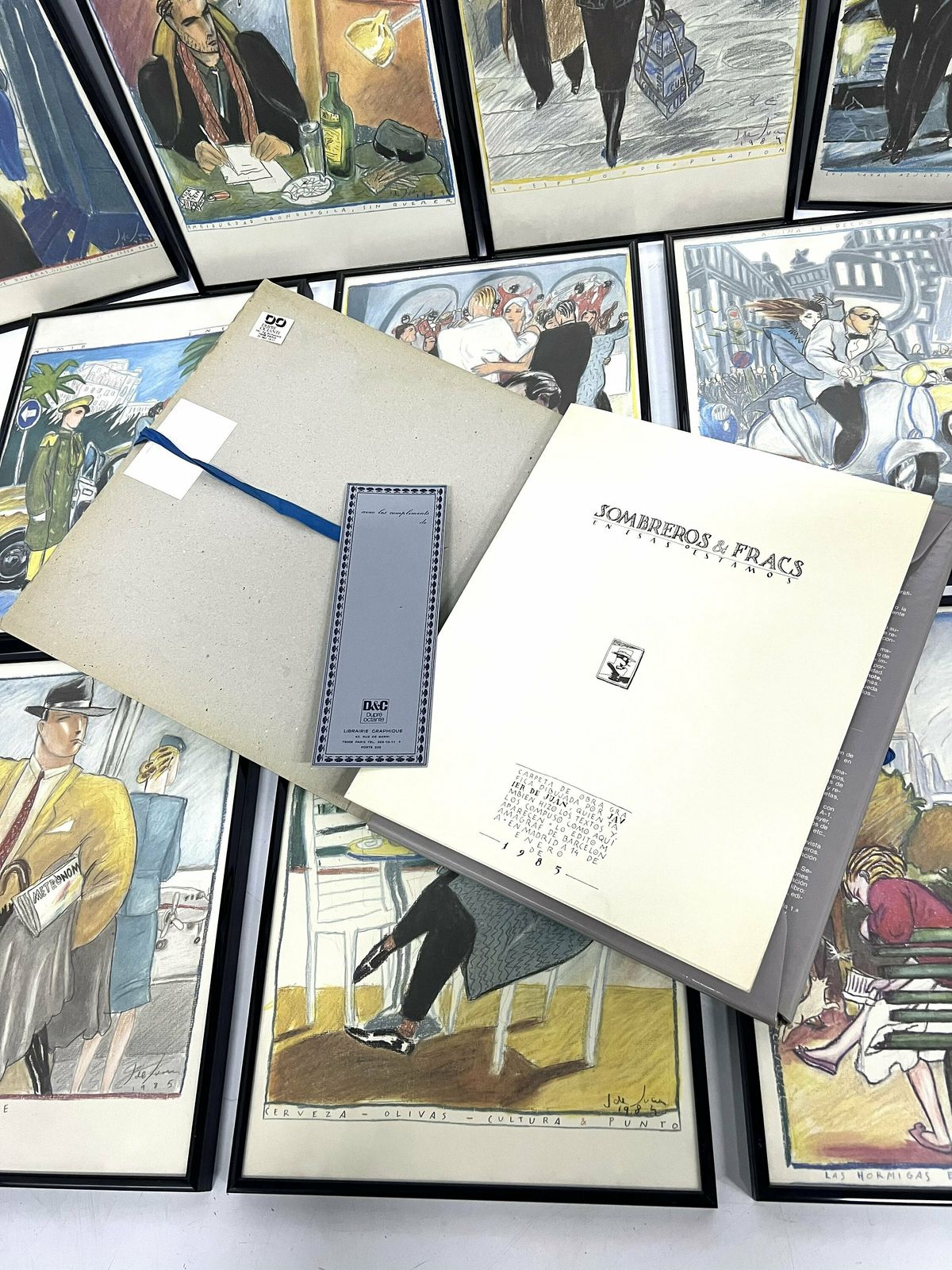 Sombrero’s & Fracs By Javier De Juan, Postmodern Artwork, 1980s Art Collection, Drawn Wall Art Prints photo for sale