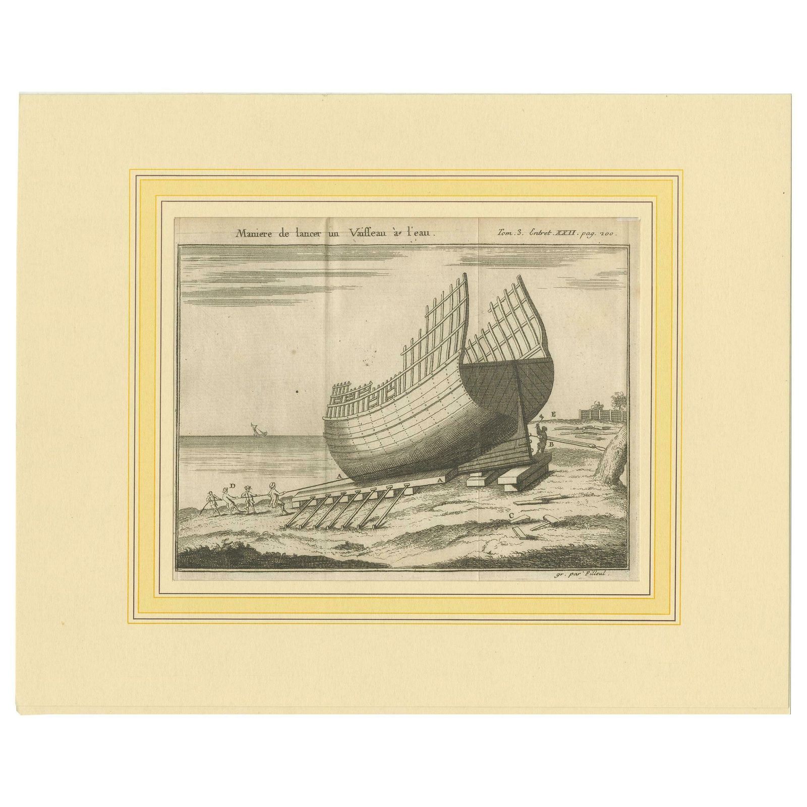 Antique Print Of A Ship Launching By Pluche '1735'