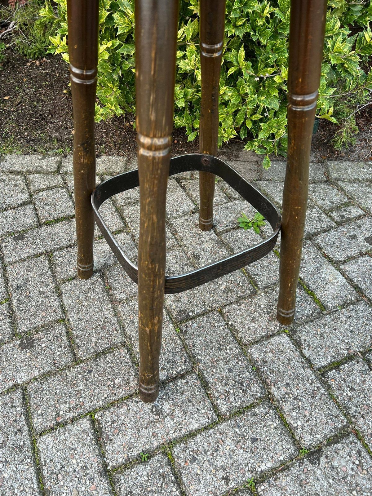 Vintage Bar Stool, Farmhouse Style Kitchen Bar Seat, Wood & Metal Design, Homebar Man Cave Interior, Mid Century Furniture photo for sale