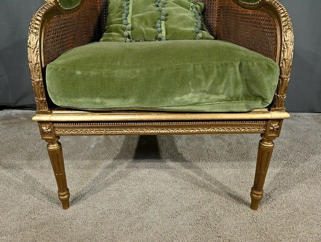 photo vintage Important Cane Eared Shepherdess In Gilded Wood, Louis XVI Style – 1900