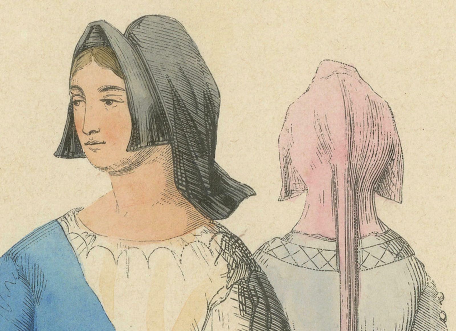 Antique Print Of Italian Maidens In Traditional Attire, 1847 photo Art