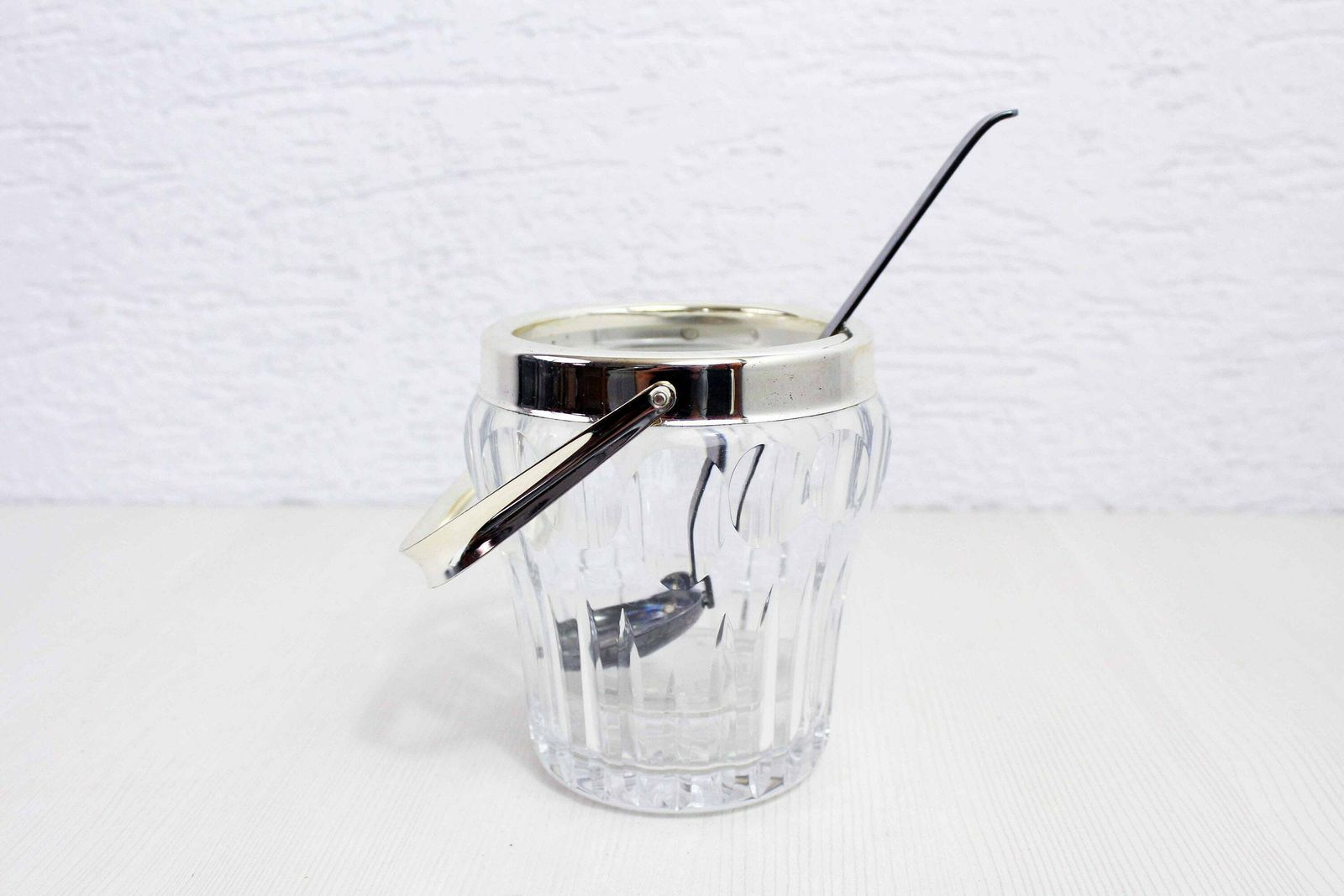 Ice Bucket In Crystal And Silver Metal With Its Spoon, France 1970