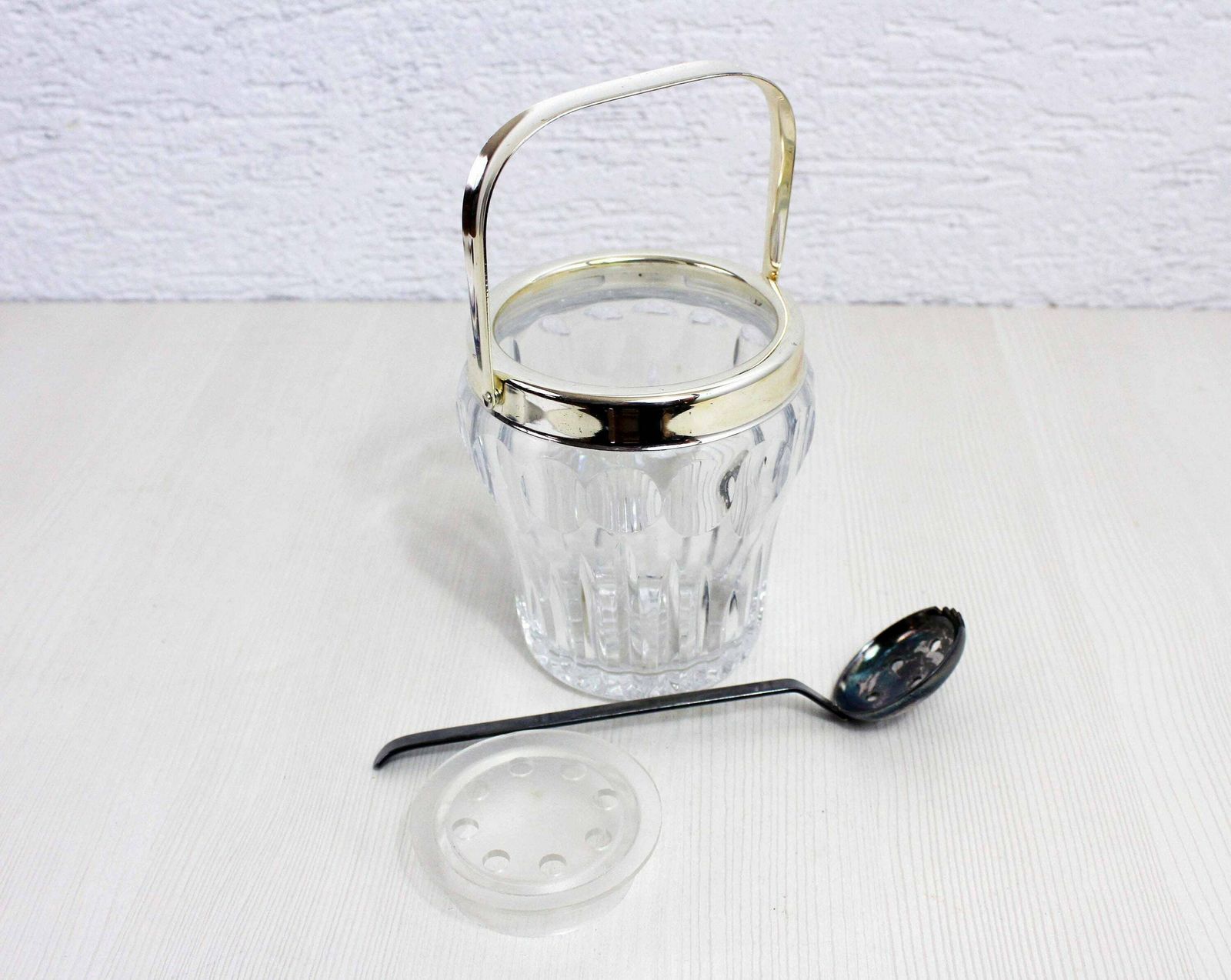 Ice Bucket In Crystal And Silver Metal With Its Spoon, France 1970 photo vintage