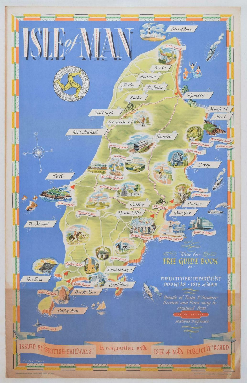 Gordon Davey Isle Of Man Original Vintage Poster By Gordon Davey 1955