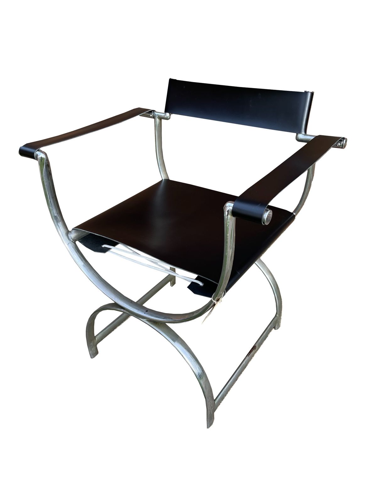 Ambrose Heal, A Rare Pair Of Original Heal's 1930s Chromium Plated Tubular Steel And Leather Roman Curule Chairs