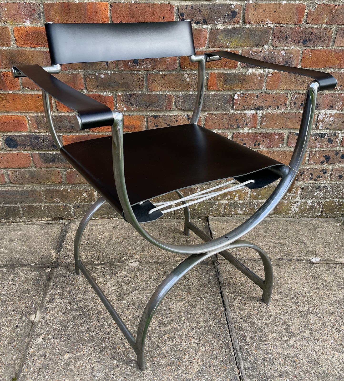 Ambrose Heal, A Rare Pair Of Original Heal's 1930s Chromium Plated Tubular Steel And Leather Roman Curule Chairs photo for sale