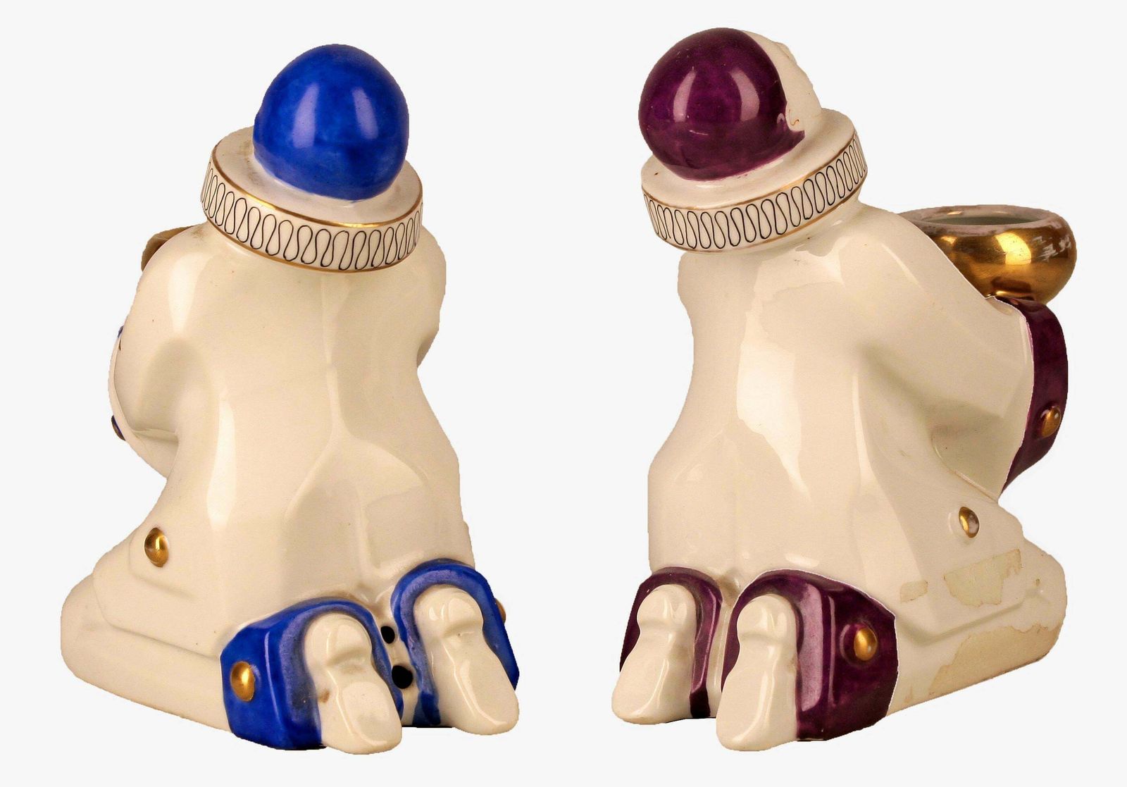 Pair Of French Art Déco Hand Painted And Glazed Ceramic Pierrot Sculptures/Perfume Lamps Designed By Aladin For Robj photo Home Decor