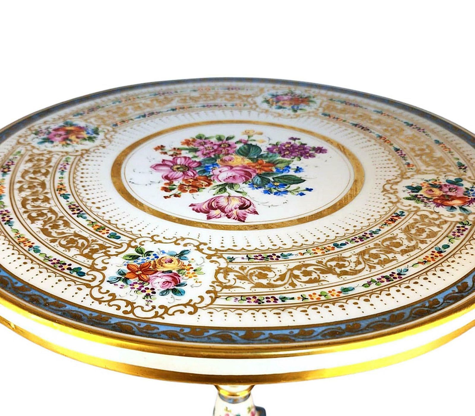 Late 19th Century Napoleon III Painted Porcelain Circular Pedestal Table With Floral Motifs Made In France photo for sale