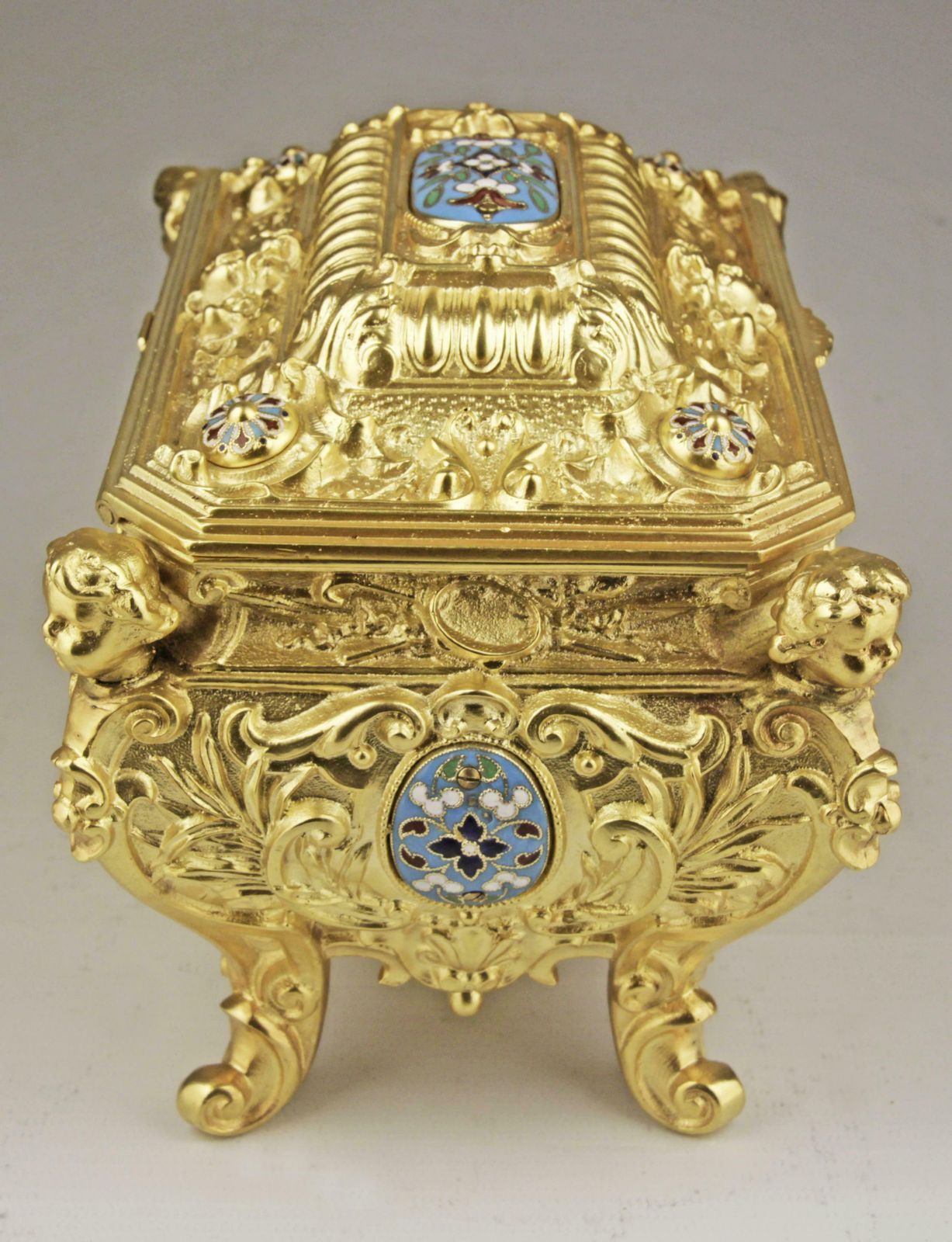 19th Century French Empire Cloisonne Bronze Jewelry Casket With Blue Velvet Interior photo 1700.0
