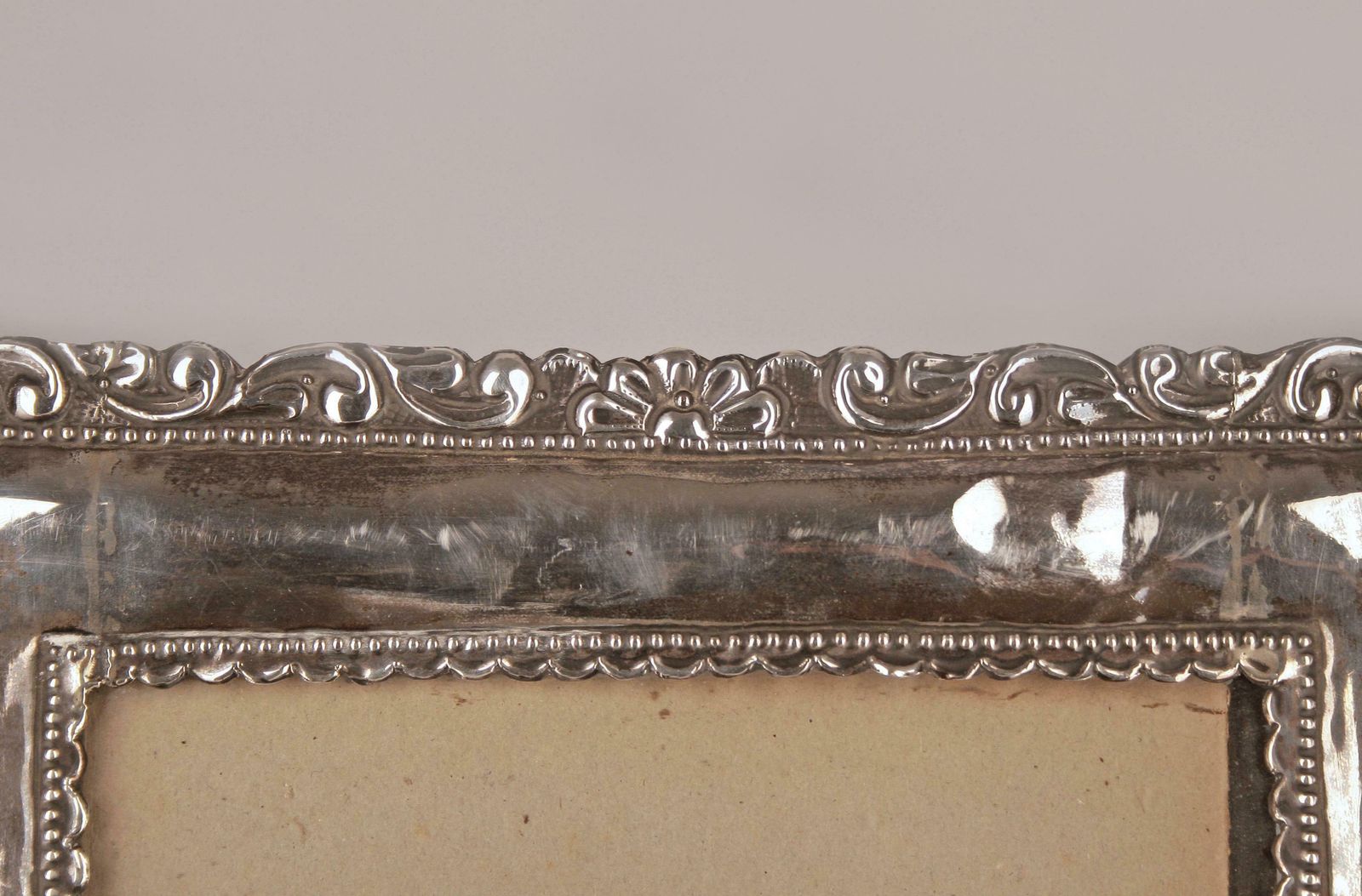 Circa 1900 Neoclassical Wooden Frame With Repoussé Silvered Metal Front Plate photo vinterior