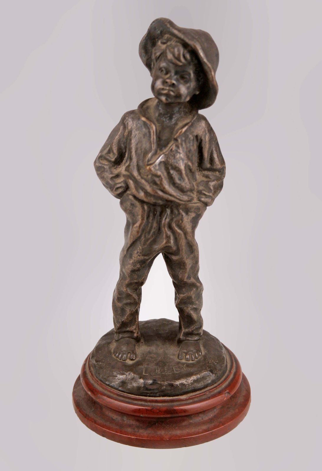 Belle époque French Bronze Sculpture Of A Boy With Overall And A Hat By Louis Kley photo Home Decor