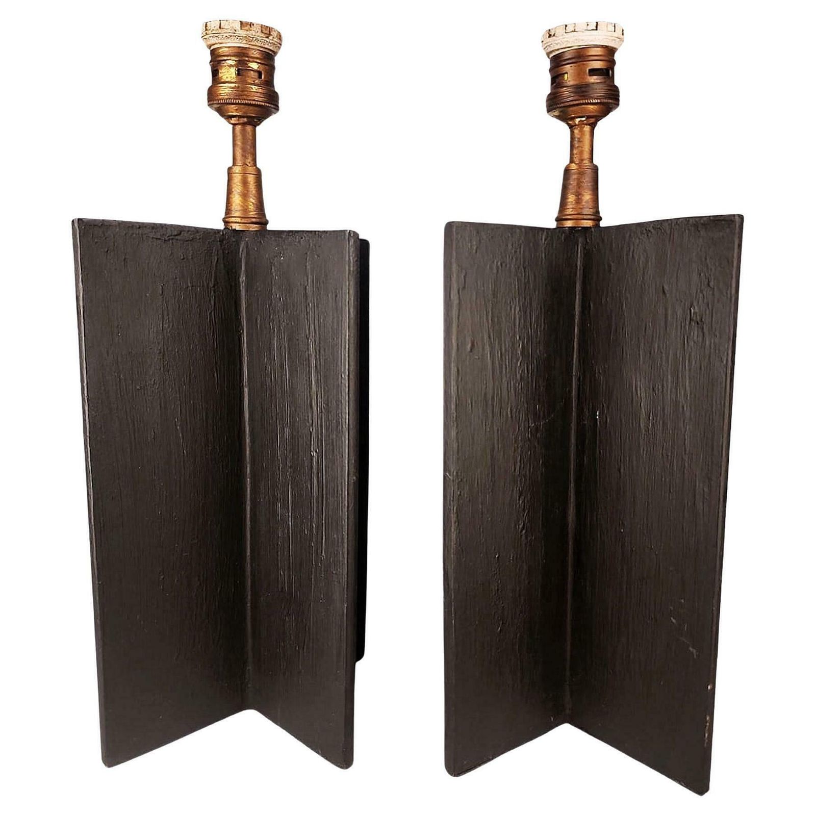 Pair Of Jean Michel Frank Design Iron 'Croisillon' Design Table Lamps By Argentine Company Comte
