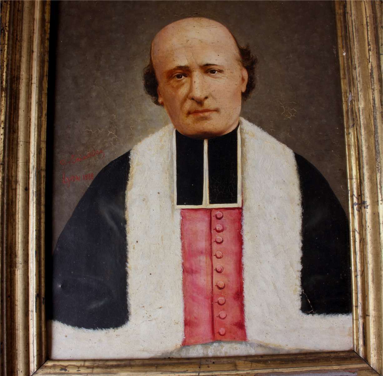 French Priest Oil Painting. Framed Religious Man Portrait. Lyon 1888.