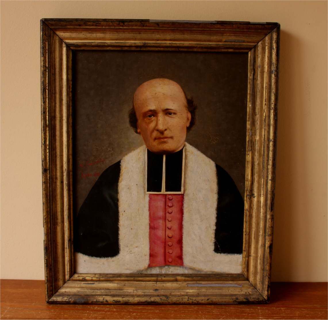 French Priest Oil Painting. Framed Religious Man Portrait. Lyon 1888. photo Art