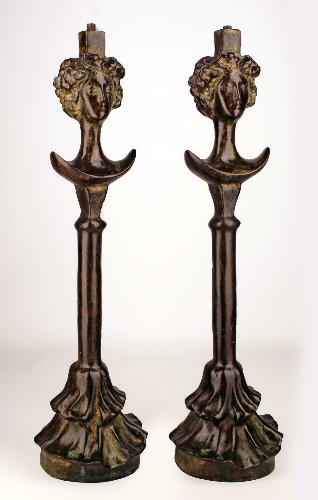 Set Of Expressionist Patinated Bronze Table Lamp Bases After Giacometti's 'Tête De Femme' Cast By Excalibur Foundry From The Rockefeller Collection photo furniture