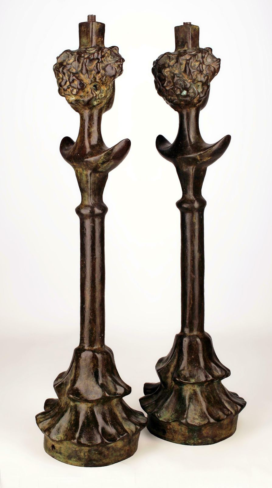 Set Of Expressionist Patinated Bronze Table Lamp Bases After Giacometti's 'Tête De Femme' Cast By Excalibur Foundry From The Rockefeller Collection photo 29600.0