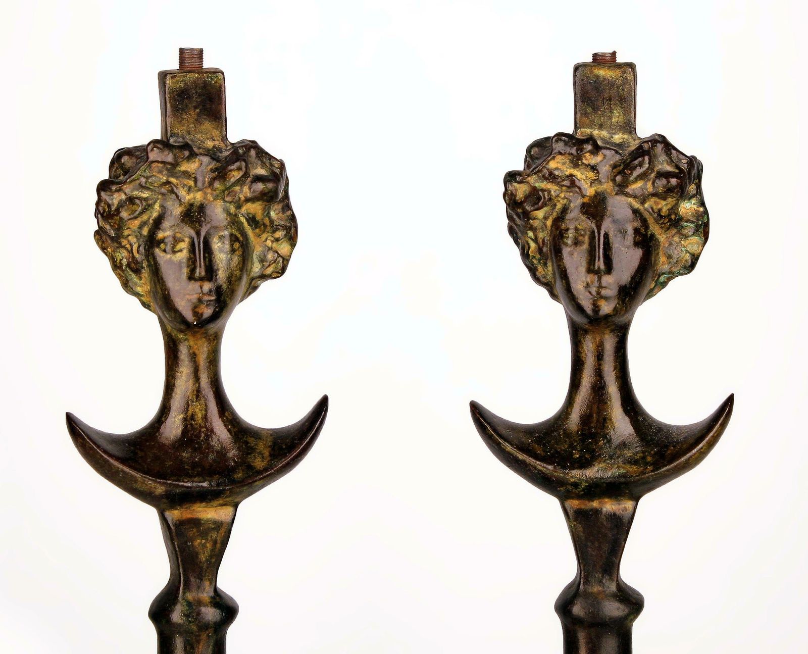 Set Of Expressionist Patinated Bronze Table Lamp Bases After Giacometti's 'Tête De Femme' Cast By Excalibur Foundry From The Rockefeller Collection photo vinterior