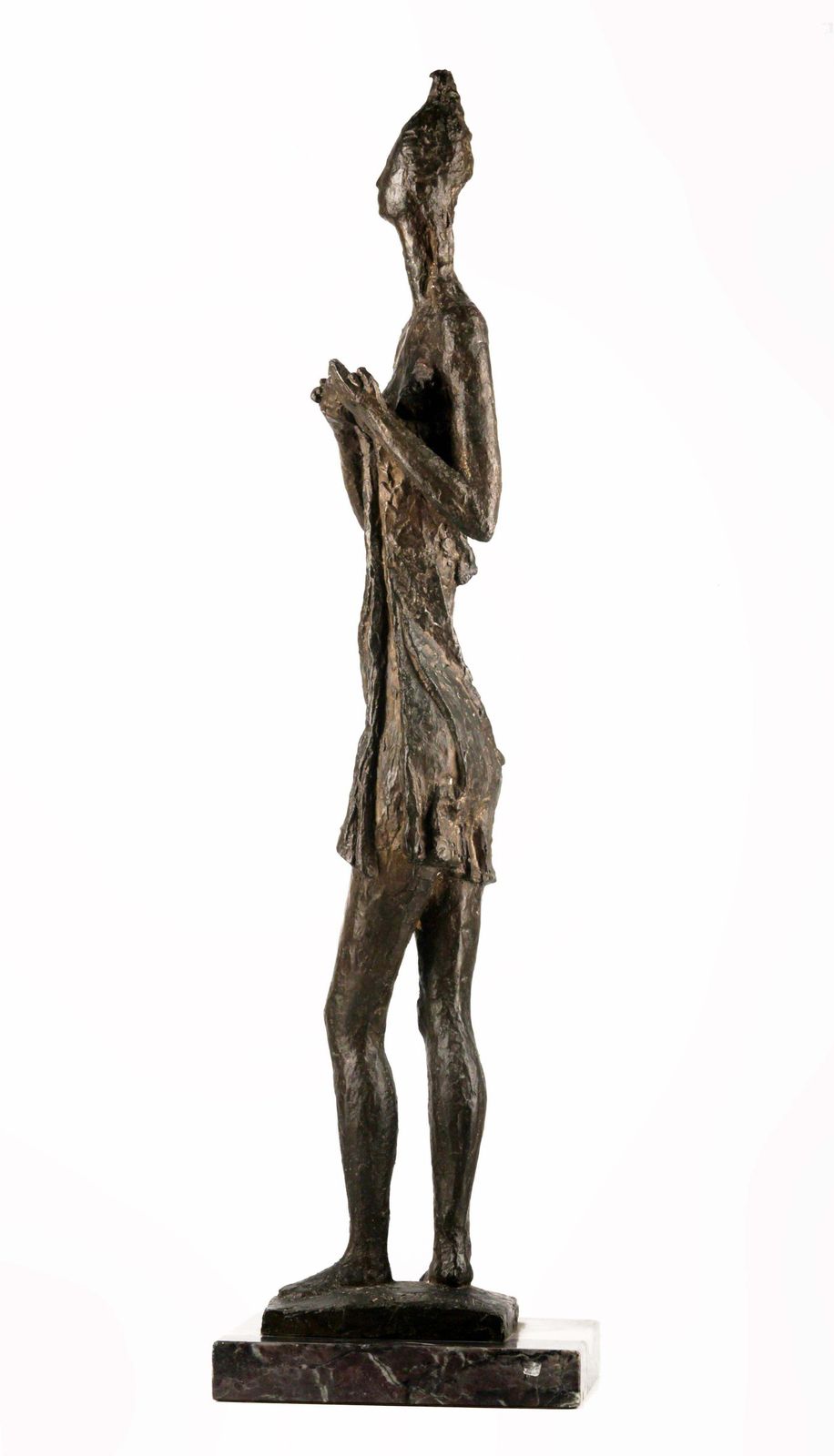 Early 20th Century Expressionist Patinated Bronze Woman Sculpture With Marble Base Signed By Italian Sculptor A. Monti photo for sale