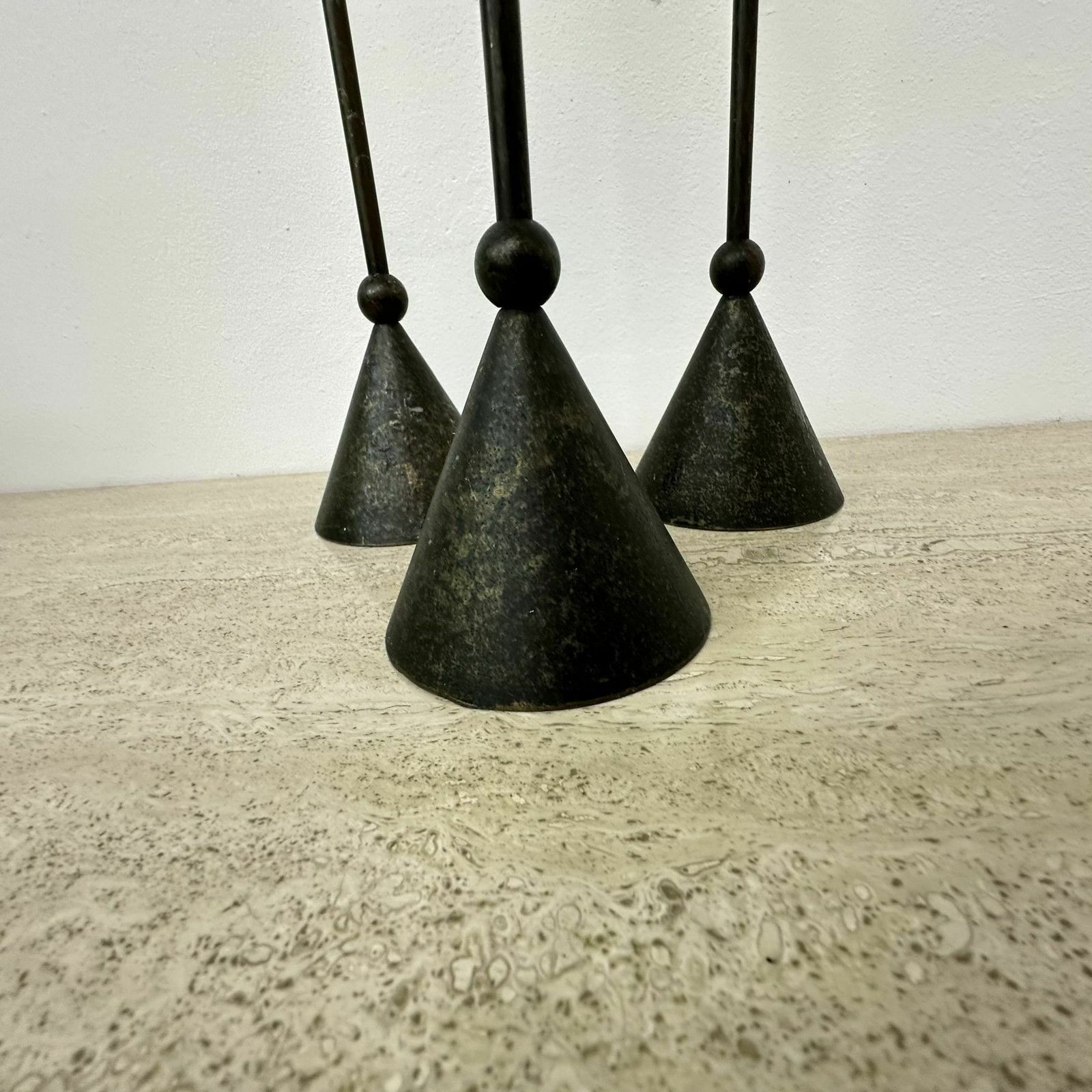 Set Of 3 Bronze Memphis Style Candle Holders , 1980s photo 237.0