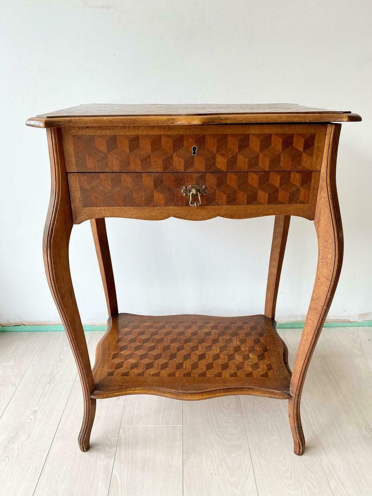 Antique French Geometric Vanity Side Table
