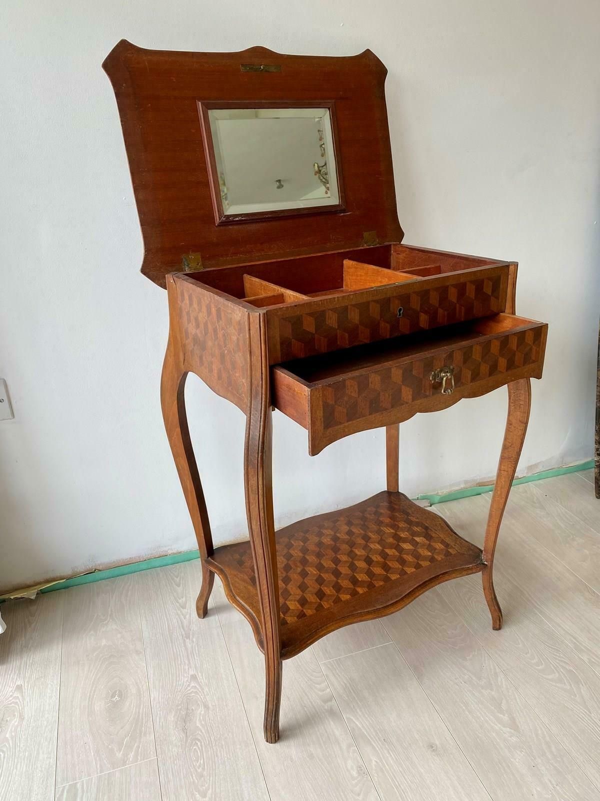 Antique French Geometric Vanity Side Table photo Furniture