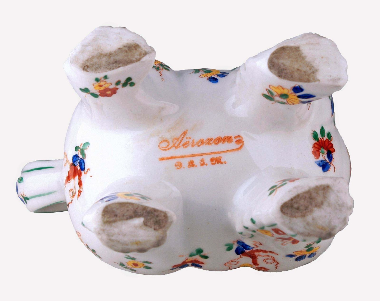 Art Déco German Hand Painted Glazed Porcelain Foo Dog Perfume Lamp/Incense Burner By Aerozon photo vinterior